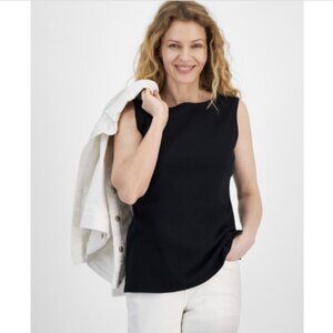 Style & Co Petite Sleeveless Boat-Neck Tank Top, Deep Black PS NWT